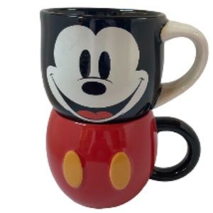 MICKEY MOUSE Stackable Coffee Tea Mugs Cups RARE Disney Collectible Set of 2